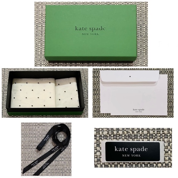 New Kate Spade ♠️ 1 Gift Box/1 Sticker/1 Tissue/1 Ribbon/1 Card & Envelope - Picture 1 of 7